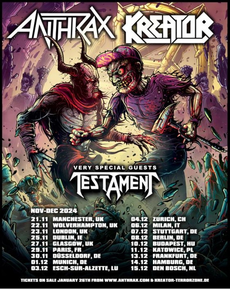 Anthrax & Kreator 2024 EU & UK tour poster