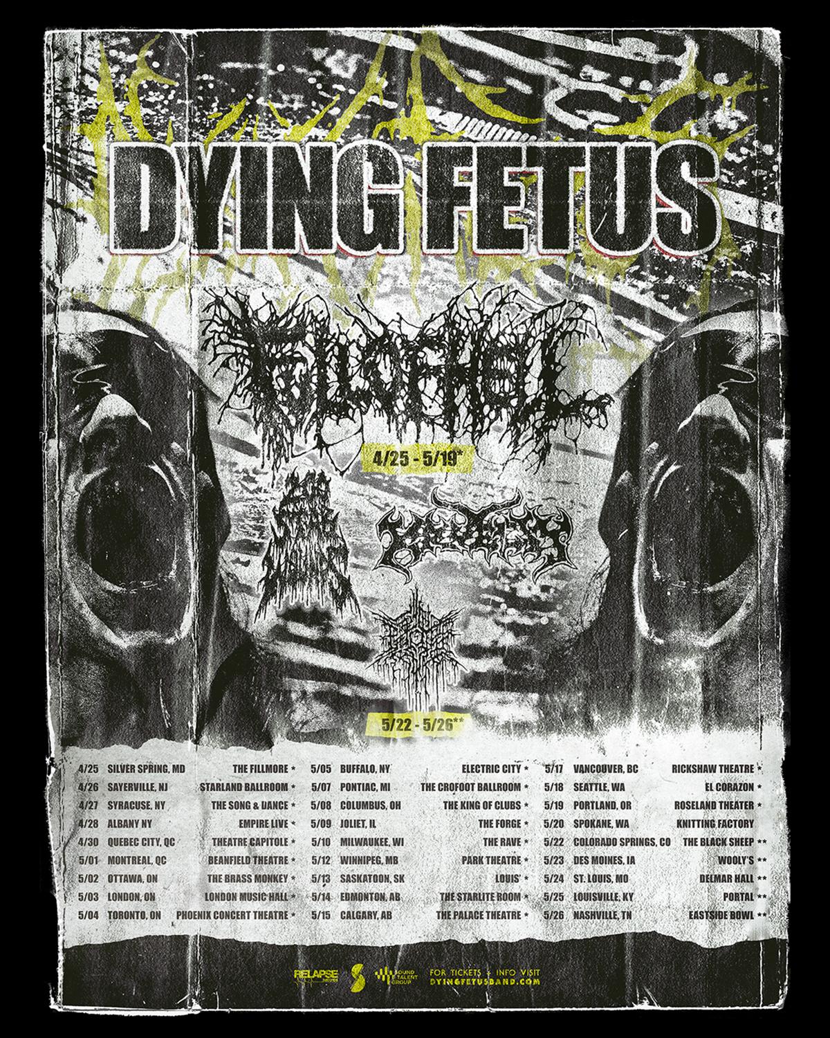 Dying Fetus Spring 2024 tour poster