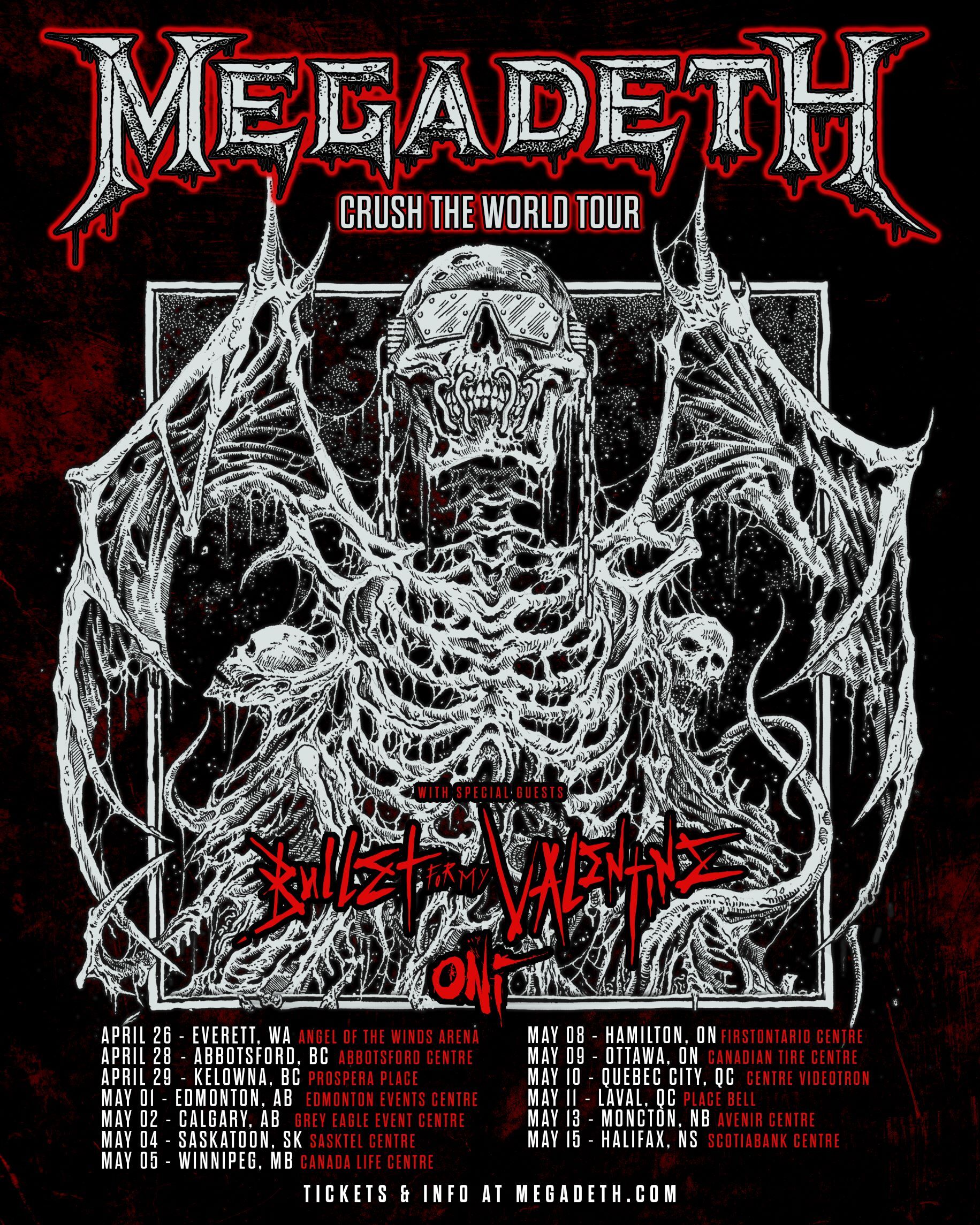 Megadeth “Crush the World” Canadian tour poster
