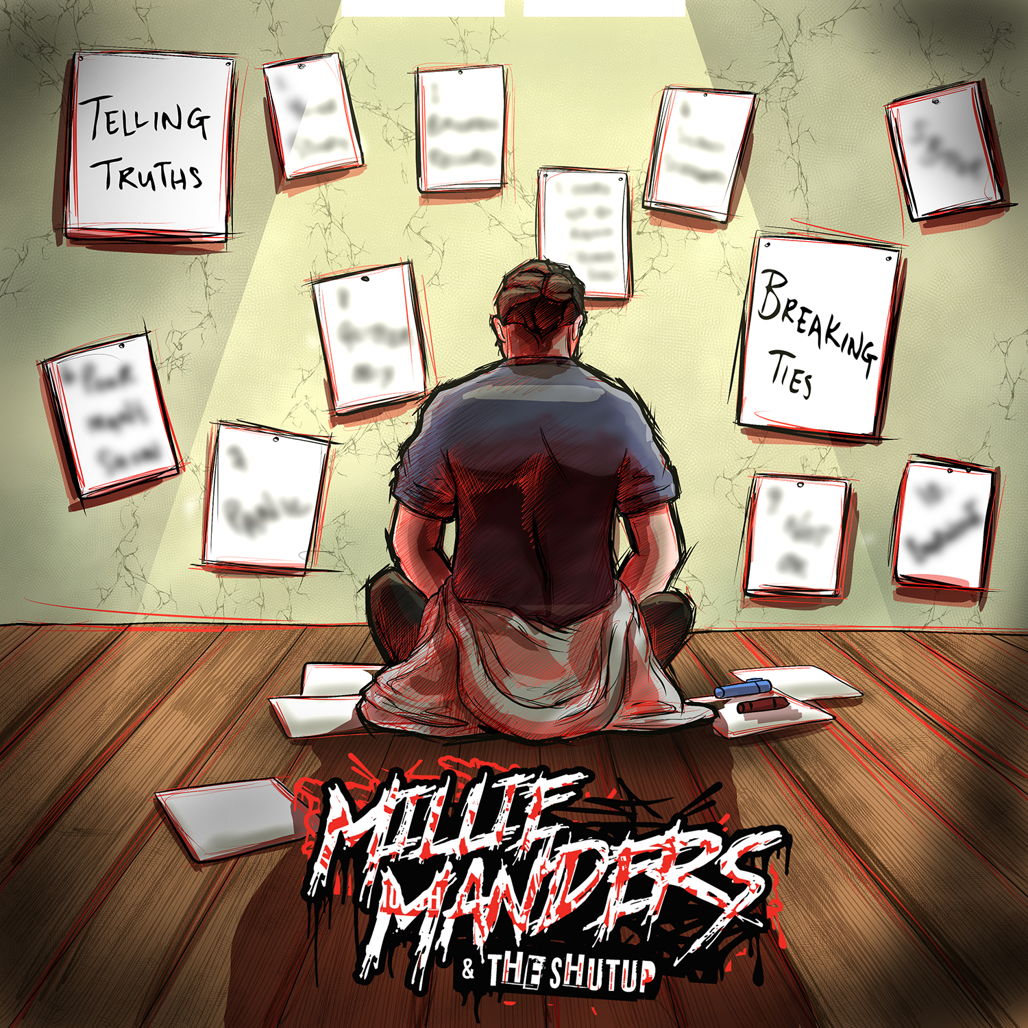 Millie Manders & The Shut Up "Telling Truths, Breaking Ties" Artwork