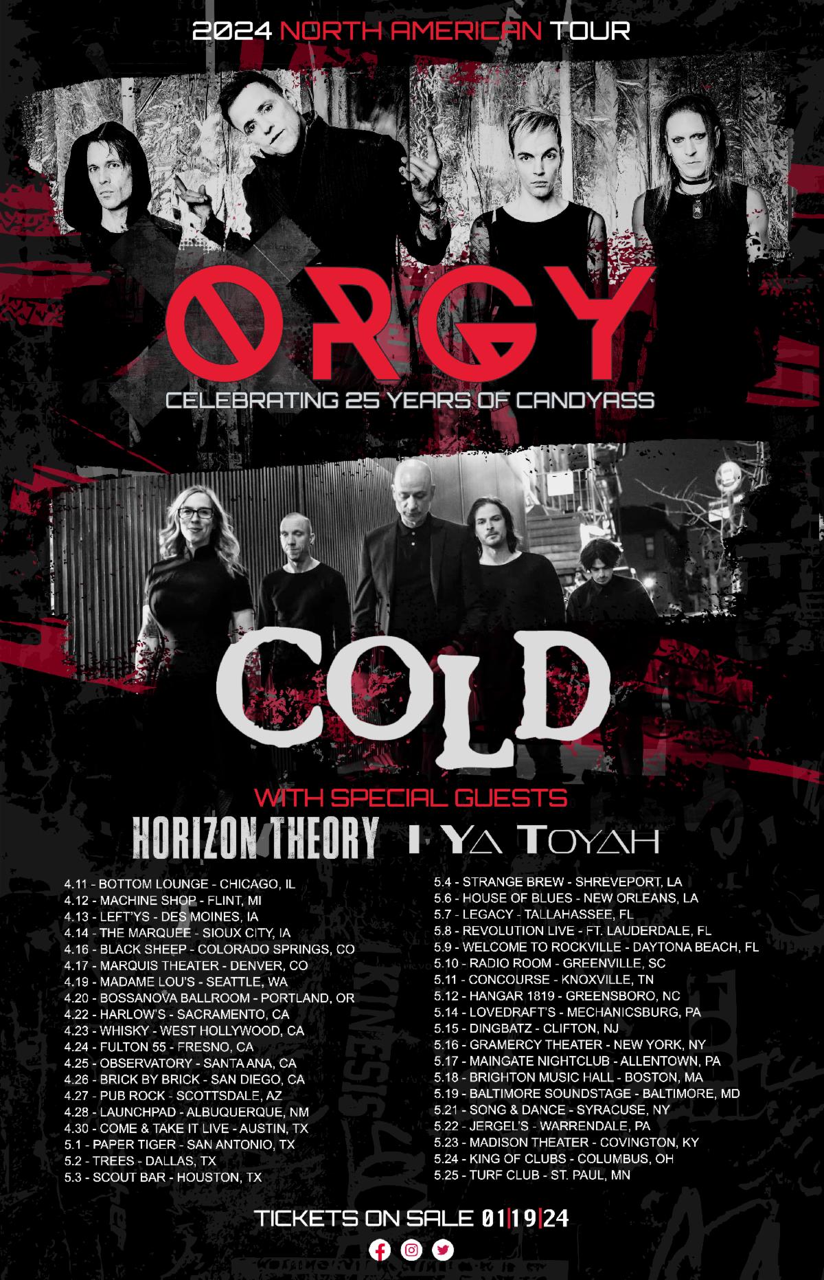 ORGY and COLD 2024 Co-headline tour flyer