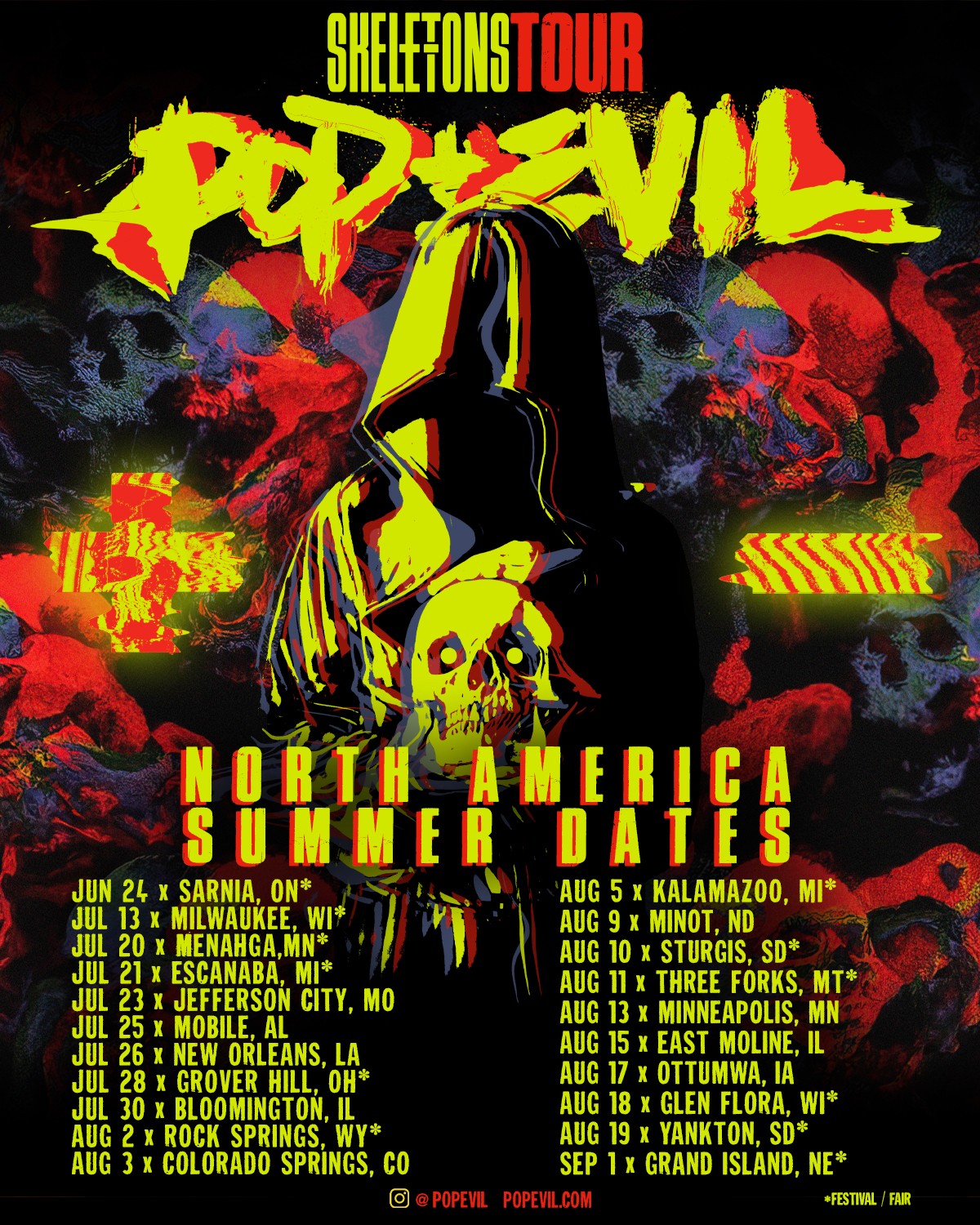 Pop Evil “Skeletons 2023 North American Tour” poster