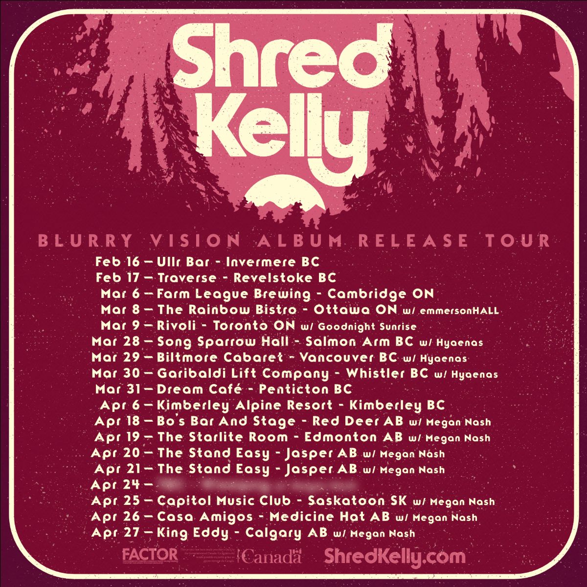 Shred Kelly “Blurry Vision Album Release Tour” flyer
