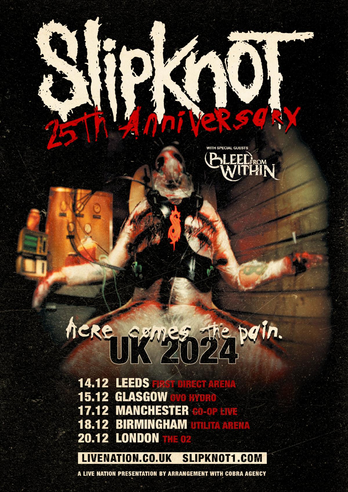Slipknot 25th Anniversary UK tour flyer