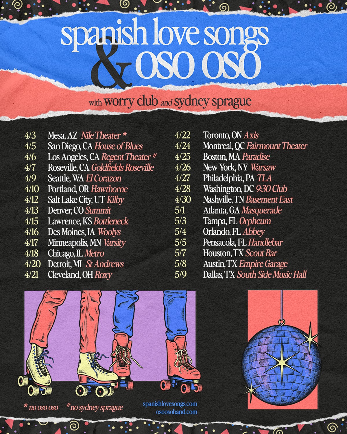 Spanish Love Songs and Oso Oso 2024 tour poster