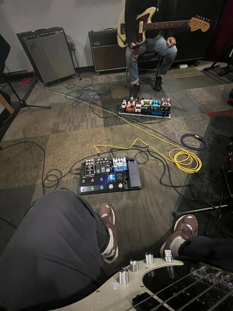 The Sees Bassist Alex Daly - pedals galore