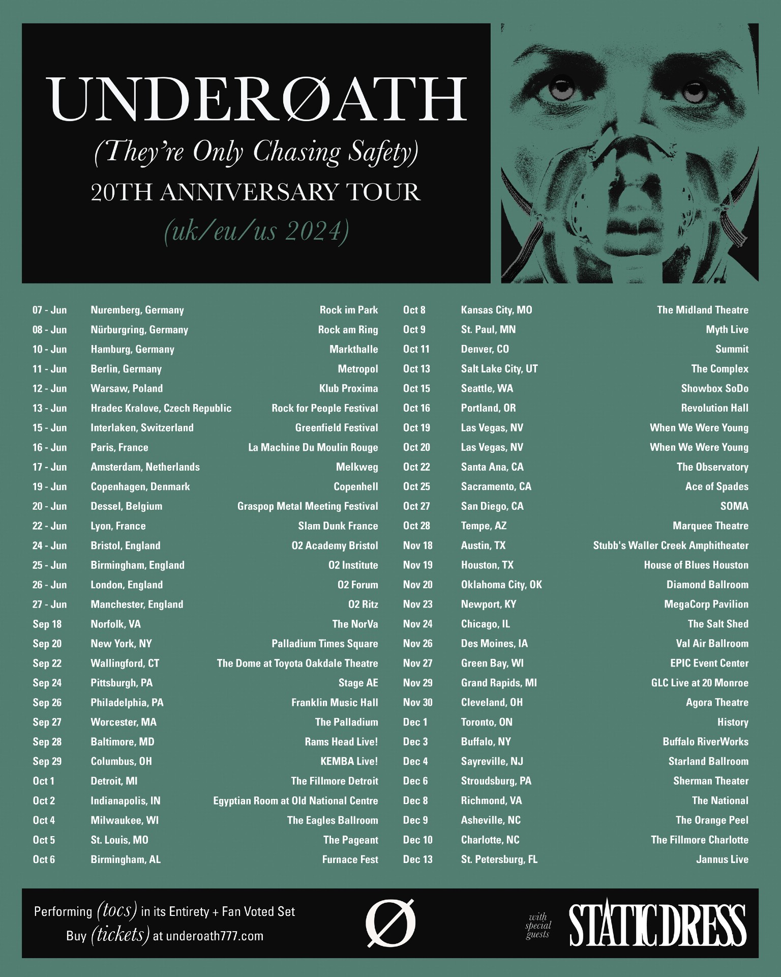 Underøath “The 20th Anniversary Tour” admat